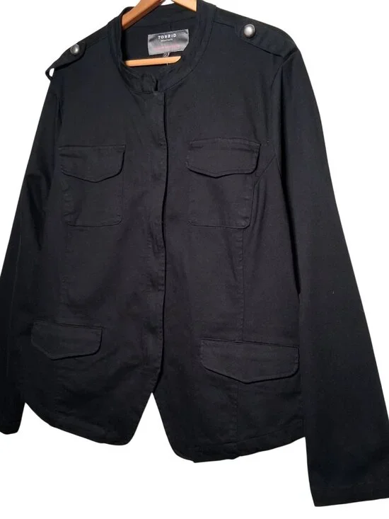 Torrid Size 3 Military Style Jacket Plus Size 3X Army Stretch Twill Black New - Picture 2 of 16